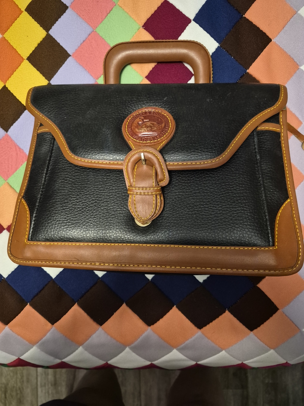 Dooney & Bourke Men’s Black Leather Briefcase with Brown Trim